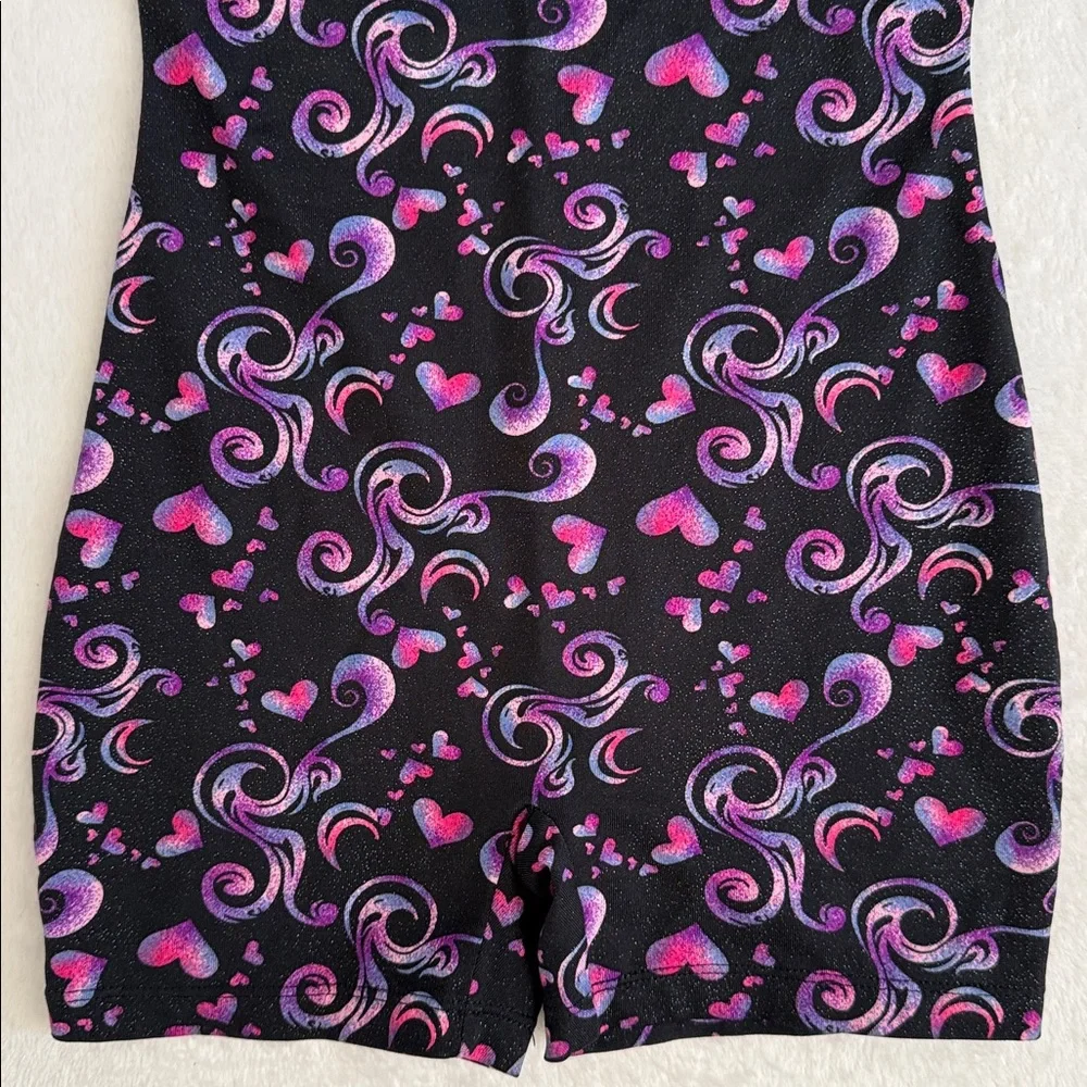 {Danskin} Freestyle | Heart Shimmer Gymnastics Dance Biketard Leotard (M 7/8)